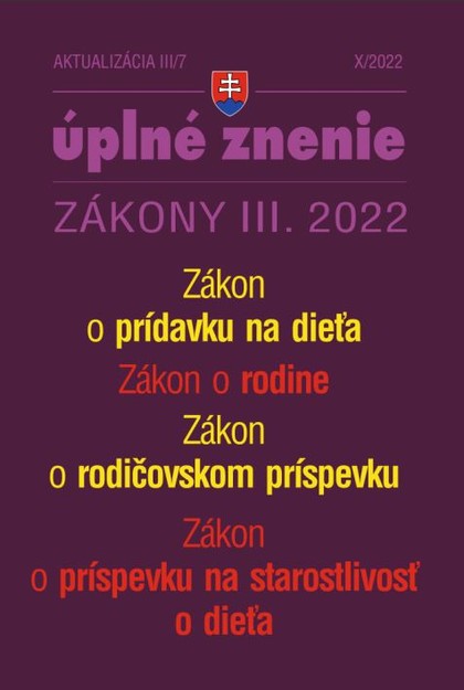 E-kniha Aktualizácia III/7 / 2022 - Zákon o rodine, prídavky na deti - Autor Neuveden